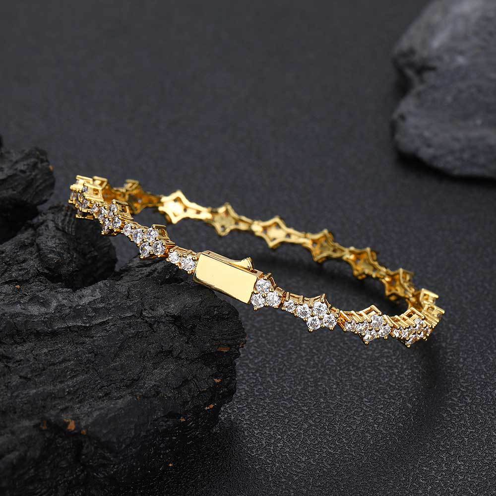 Hip-Hop Solid Color Copper Inlay Zircon Bangle