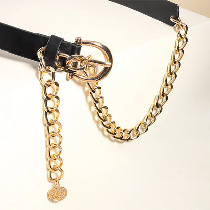 Hip-Hop Solid Color Pu Leather Alloy Plating Women'S Leather Belts