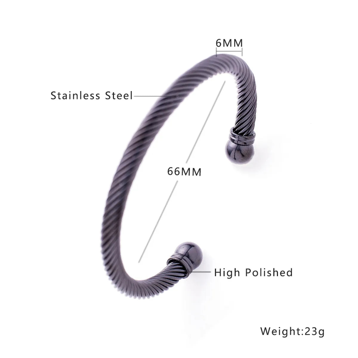 Hip-Hop Solid Color Spiral Stripe Titanium Steel Plating Twisted Cable Bracele 1 Piece