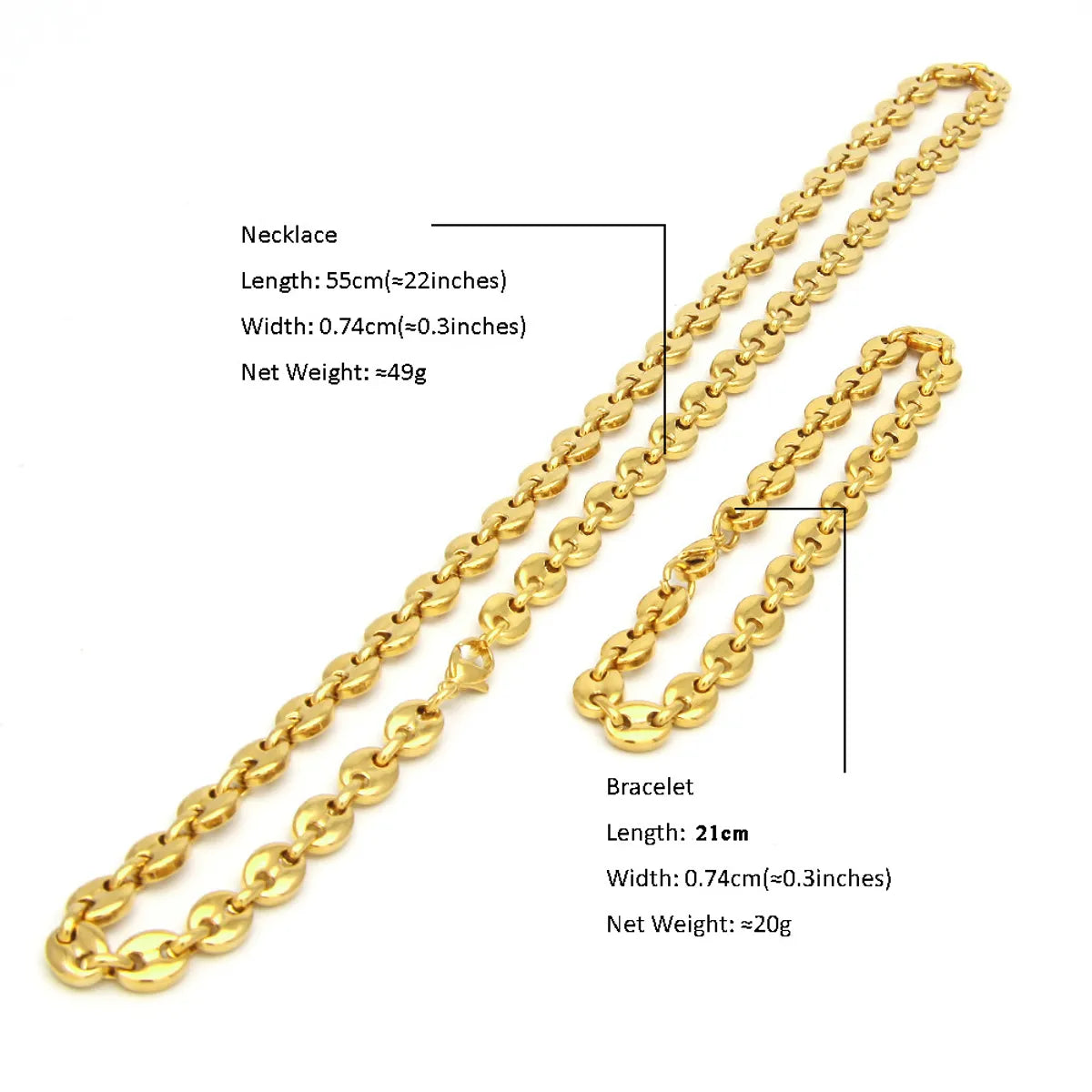 Hip-hop Solid Color Stainless Steel Plating Chain Bracelets Necklace