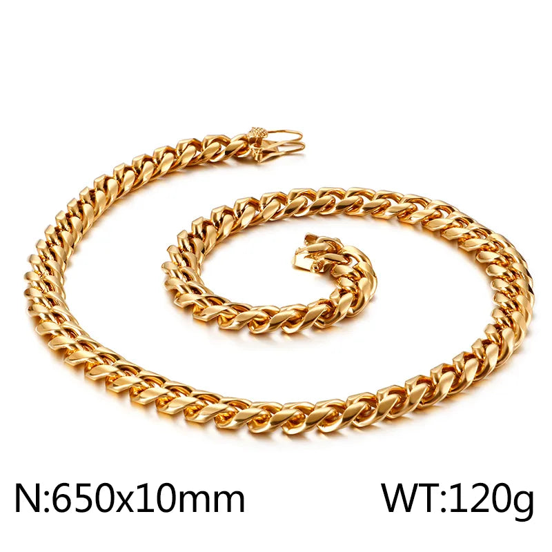 Hip-Hop Solid Color Stainless Steel Plating Chain 18K Gold Plated Men'S Necklace