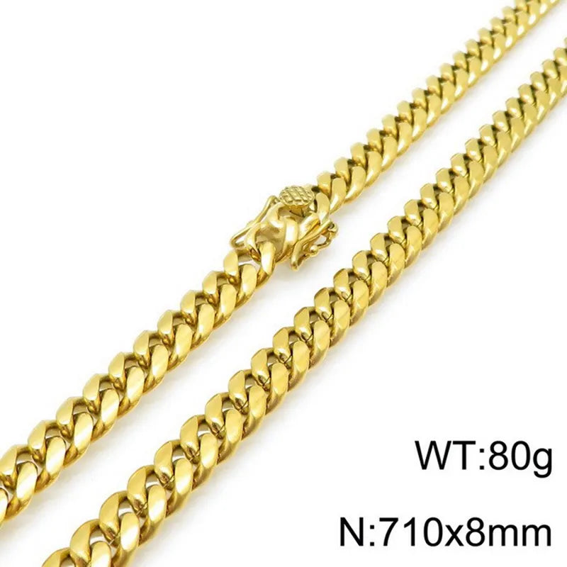 Hip-Hop Solid Color Stainless Steel Plating Chain 18K Gold Plated Men'S Necklace