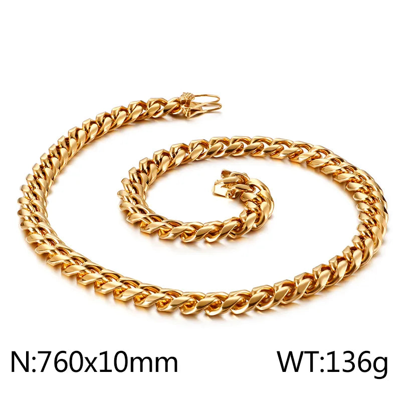 Hip-Hop Solid Color Stainless Steel Plating Chain 18K Gold Plated Men'S Necklace