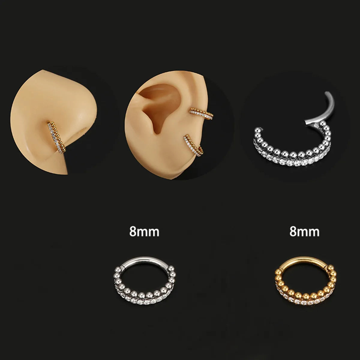 1 Piece Nose Rings & Studs Hip-Hop Solid Color 304 Stainless Steel Plating Inlay Zircon 18K Gold Plated