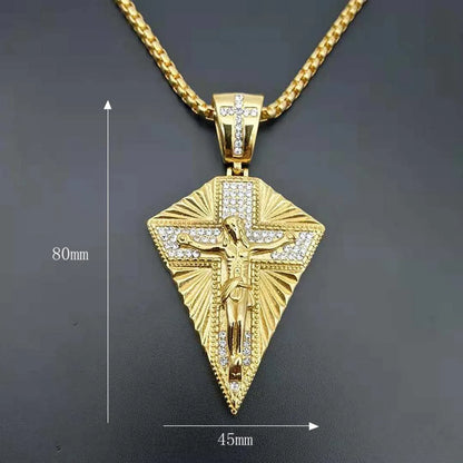 Hip-Hop Solid Color Titanium Steel Inlay Rhinestones Men'S Pendant Necklace