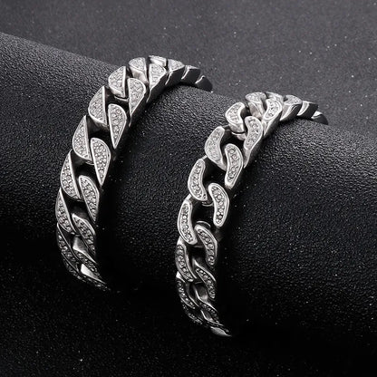 Hip-Hop Solid Color Titanium Steel Inlay Zircon Men'S Bracelets