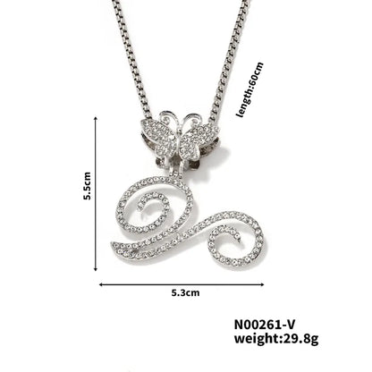 Hip-Hop Sports Letter Rhodium Plated Rhinestones 304 Stainless Steel Alloy Wholesale Pendant Necklace