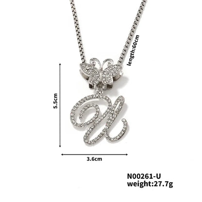 Hip-Hop Sports Letter Rhodium Plated Rhinestones 304 Stainless Steel Alloy Wholesale Pendant Necklace