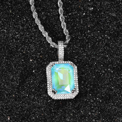 Hip-Hop Square Copper Inlay Zircon Pendant Necklace