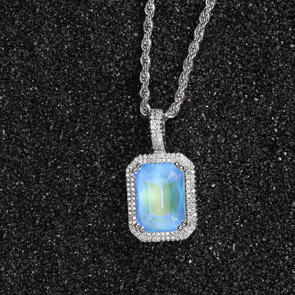 Hip-Hop Square Copper Inlay Zircon Pendant Necklace