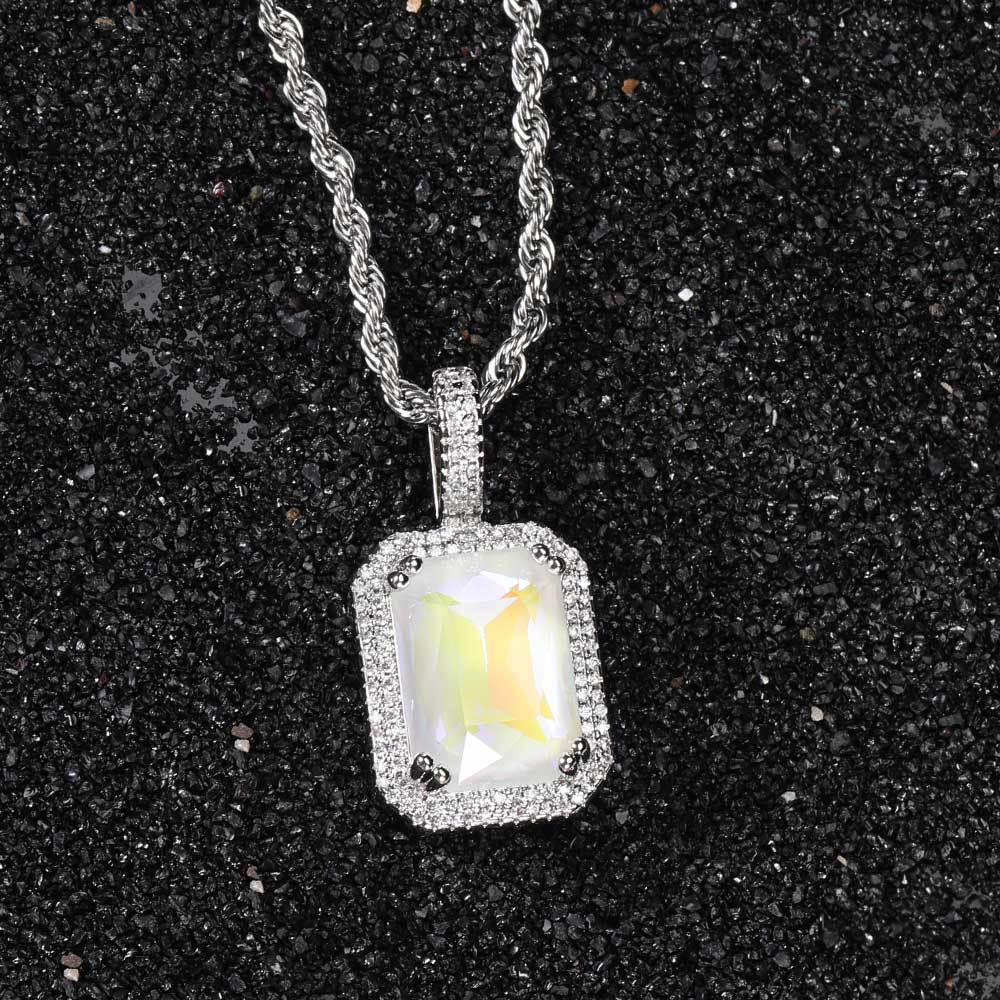 Hip-Hop Square Copper Inlay Zircon Pendant Necklace