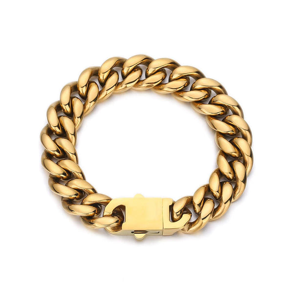 Hip Hop Stainless Steel Geometric Cuban Bracelet With Spring Buckle And Round Grinding Electroplating For Unisex