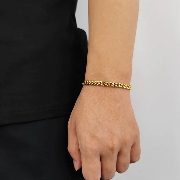 Hip Hop Stainless Steel Geometric Cuban Bracelet With Spring Buckle And Round Grinding Electroplating For Unisex