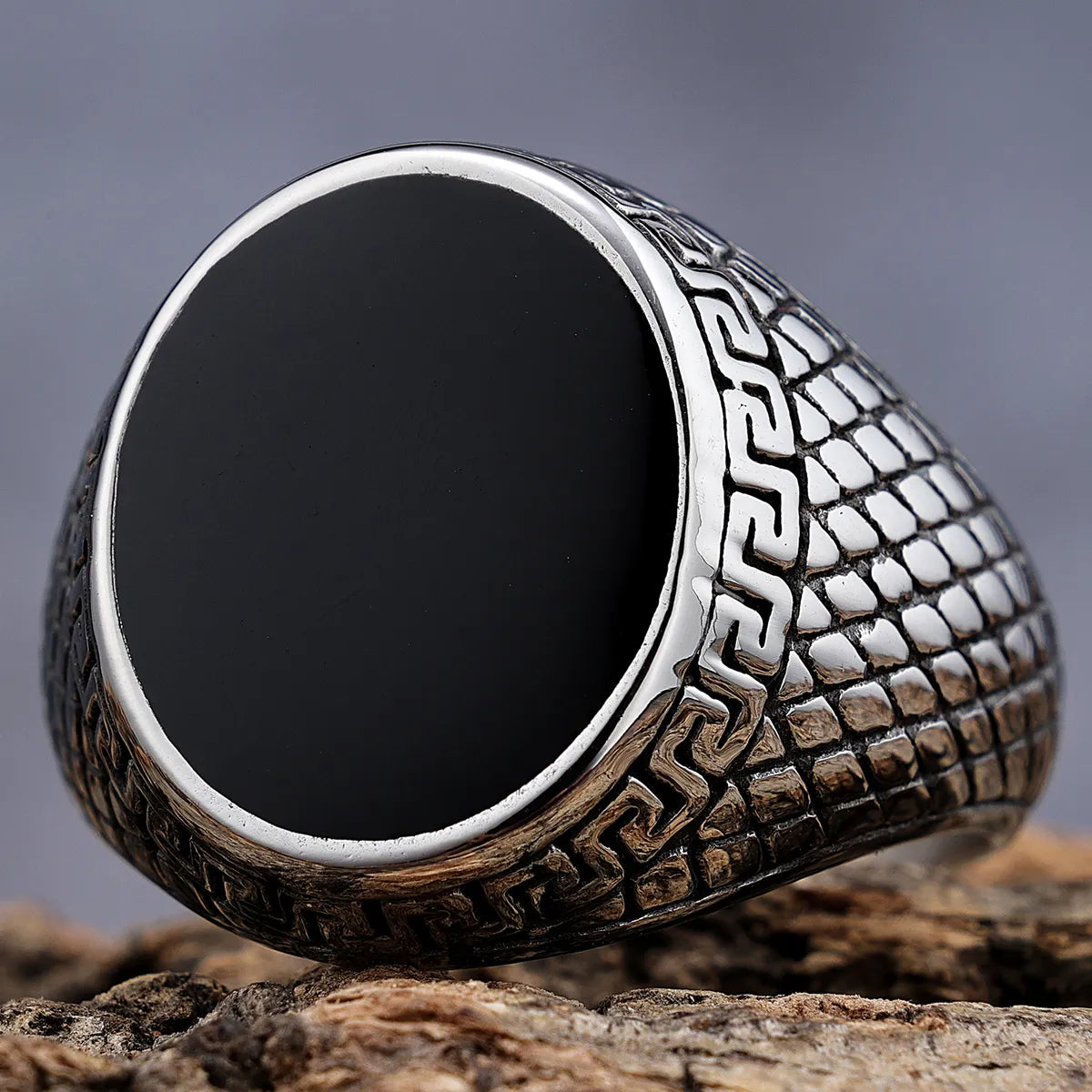 Hip-Hop Streetwear Color Block 304 Stainless Steel Carving Men'S Rings