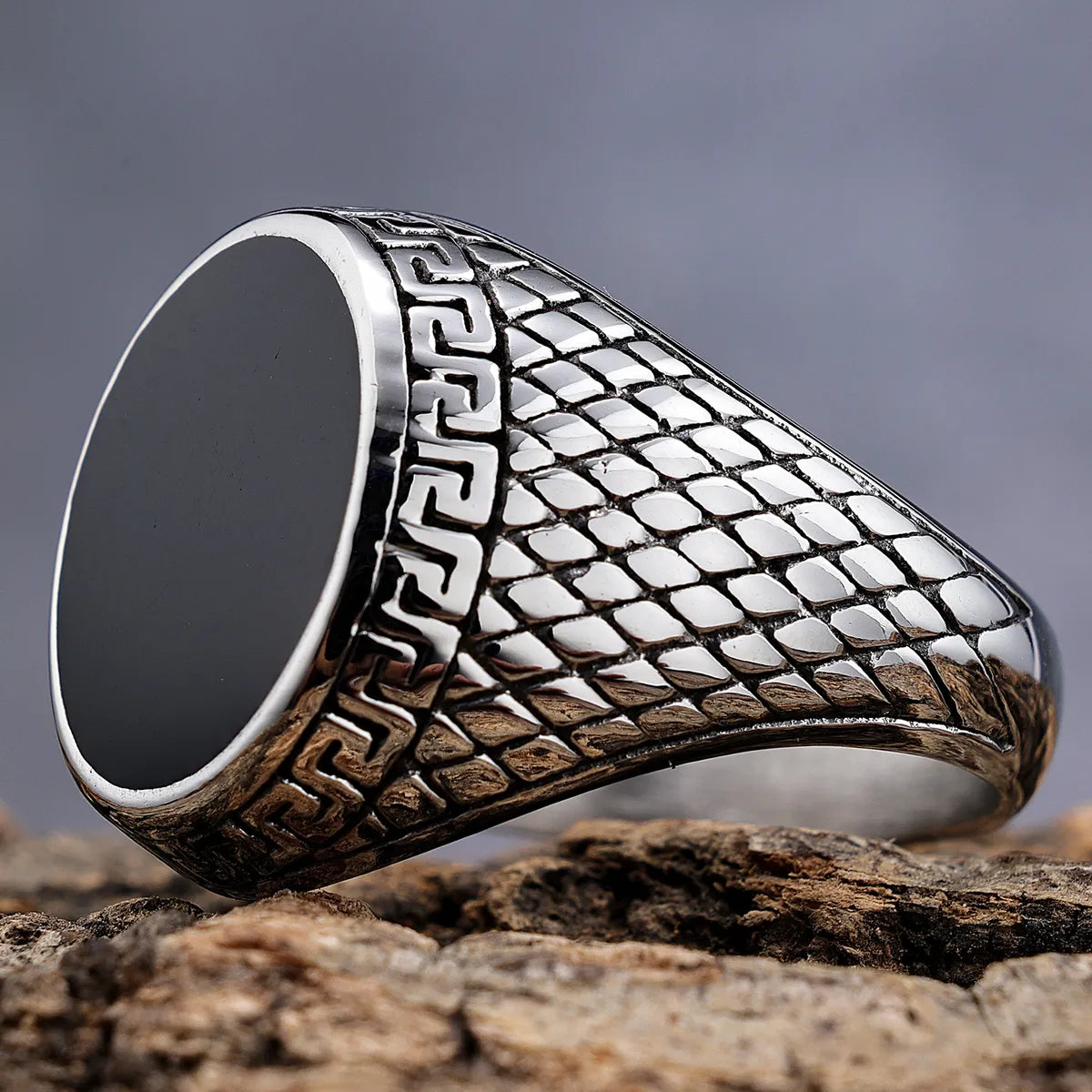 Hip-Hop Streetwear Color Block 304 Stainless Steel Carving Men'S Rings