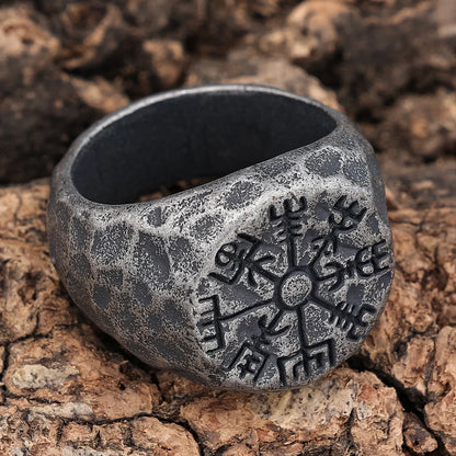 Hip-Hop Streetwear Compass 304 Stainless Steel Carving Men'S Rings