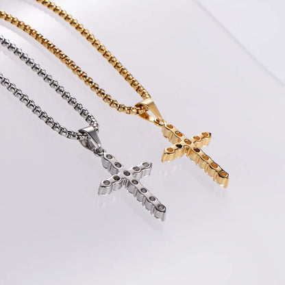 Hip-Hop Streetwear Cross 304 Stainless Steel Plating Inlay Zircon Unisex