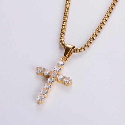 Hip-Hop Streetwear Cross 304 Stainless Steel Plating Inlay Zircon Unisex