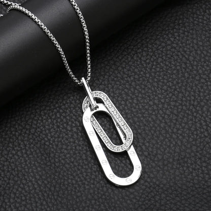 Hip-Hop Streetwear Double Ring Stainless Steel Alloy Plating Inlay Rhinestones Men'S Pendant Necklace Sweater Chain