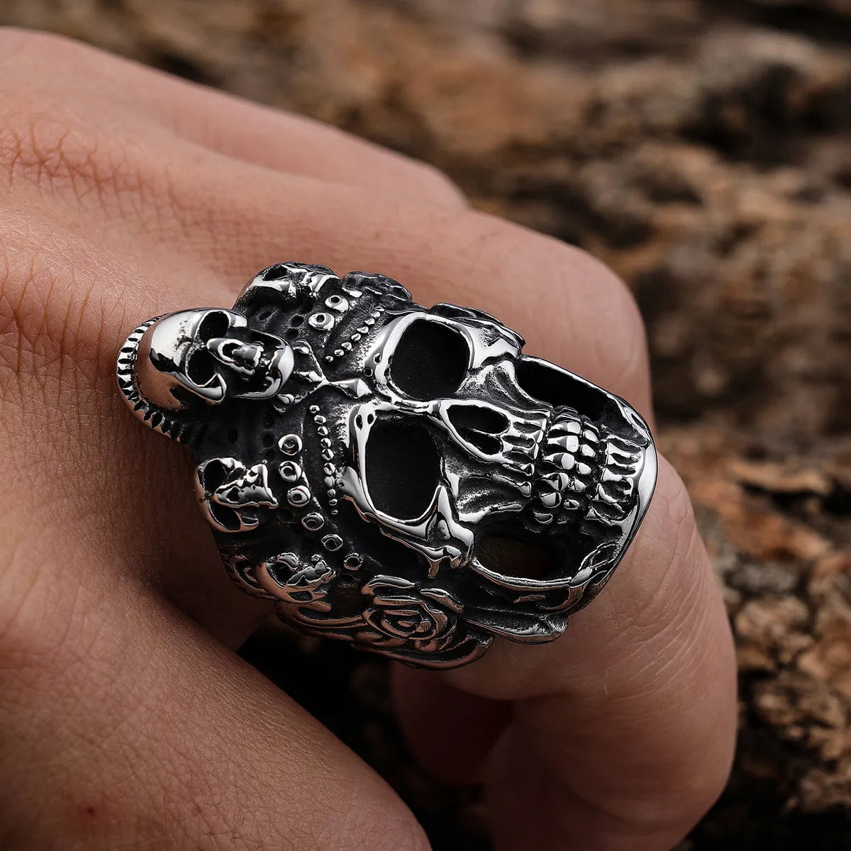 Hip-Hop Streetwear Geometric Skull 304 Stainless Steel Men'S Rings