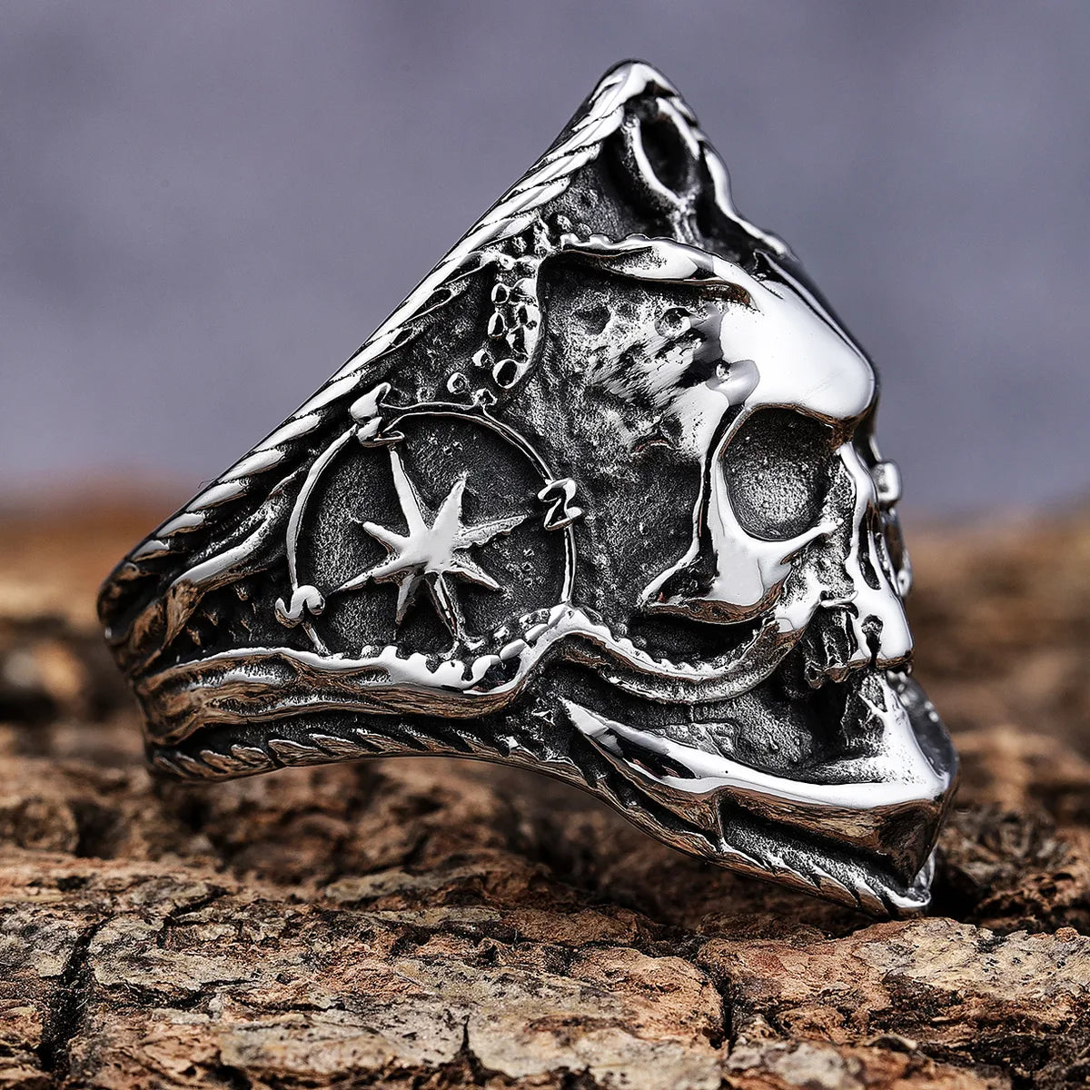 Hip-Hop Streetwear Human Geometric 304 Stainless Steel Carving Men'S Rings