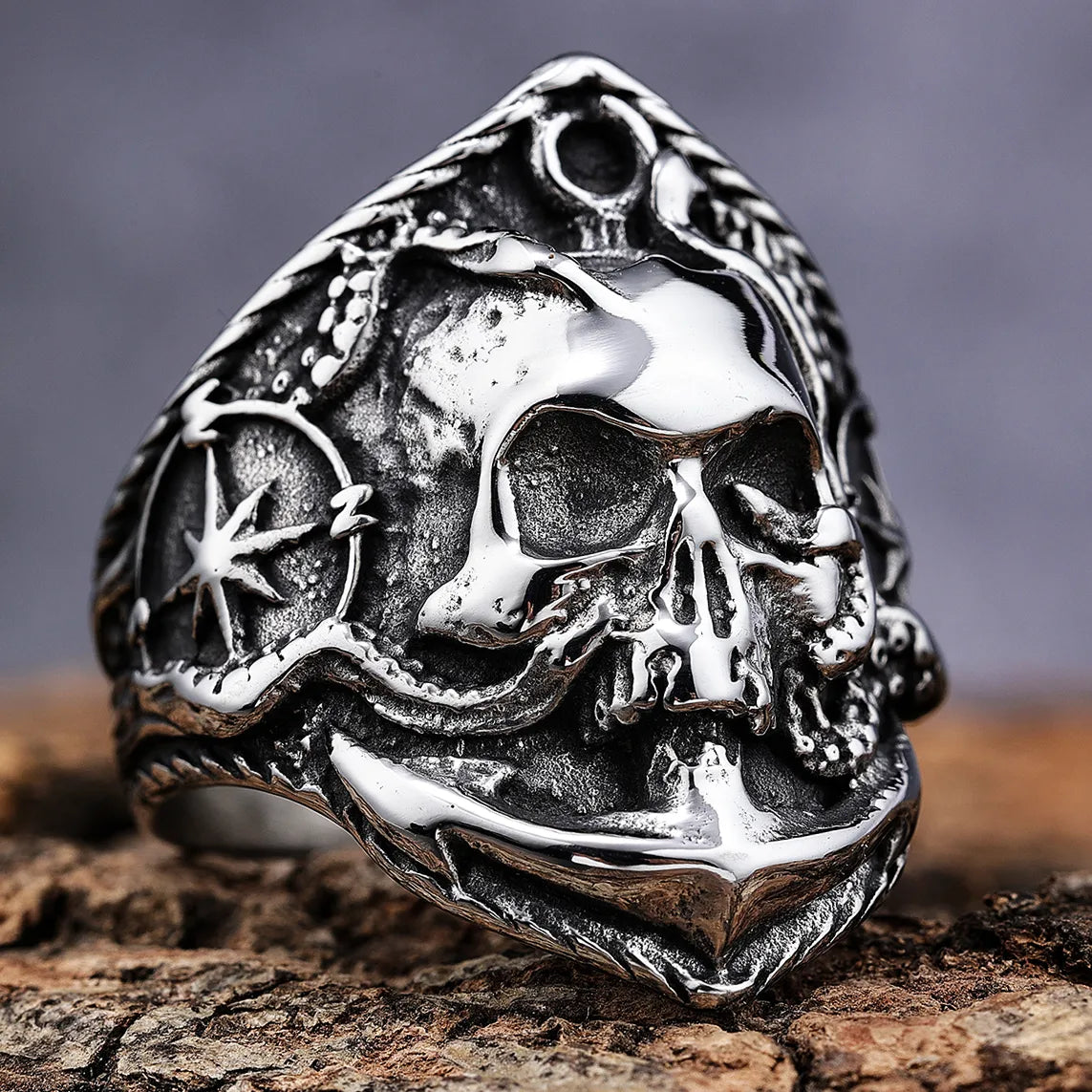 Hip-Hop Streetwear Human Geometric 304 Stainless Steel Carving Men'S Rings