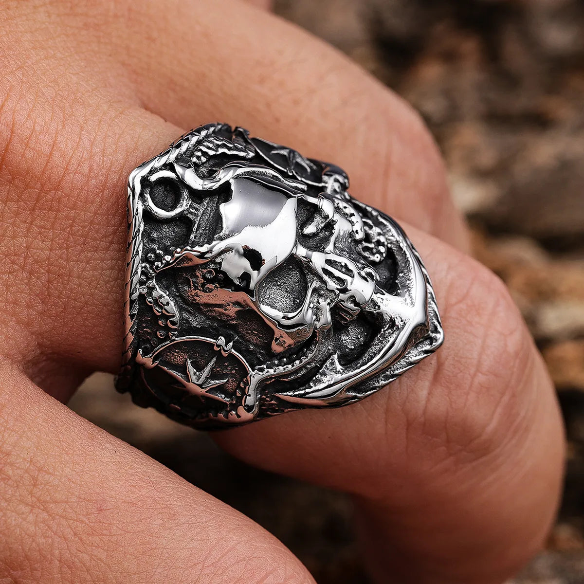 Hip-Hop Streetwear Human Geometric 304 Stainless Steel Carving Men'S Rings