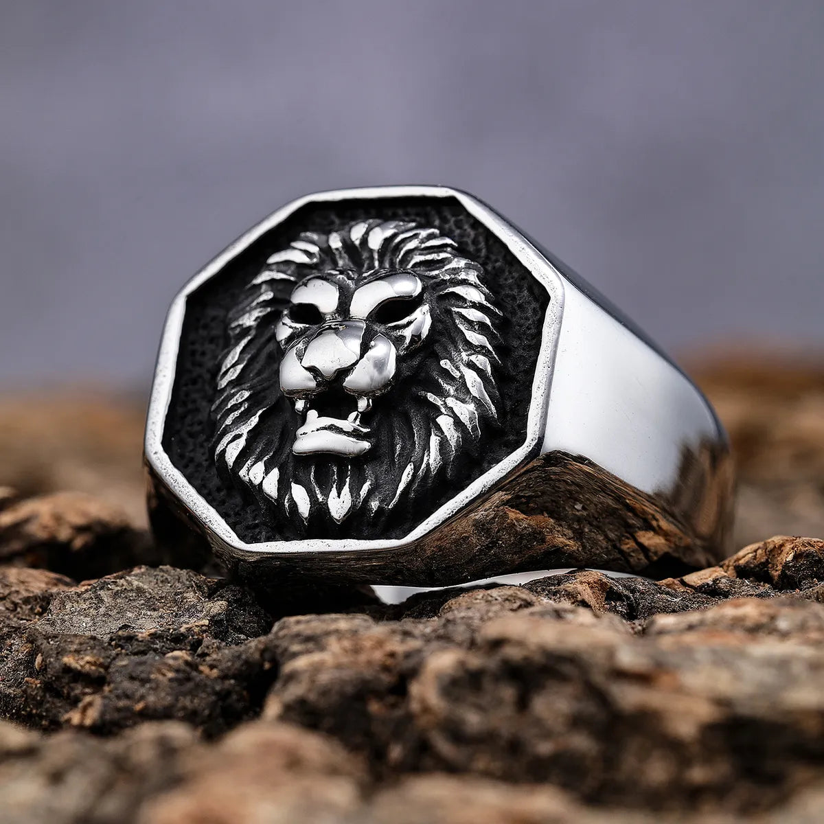 Hip-Hop Streetwear Lion Solid Color 304 Stainless Steel Men'S Rings