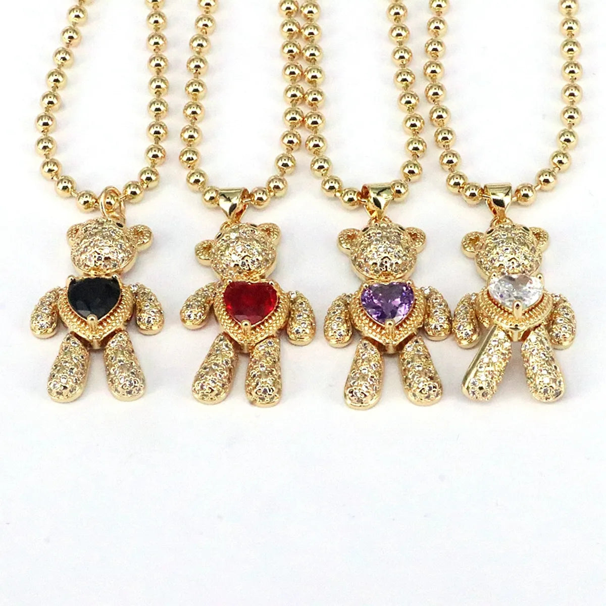 Hip-hop Streetwear Little Bear Copper Plating Inlay Zircon Gold Plated Pendant Necklace