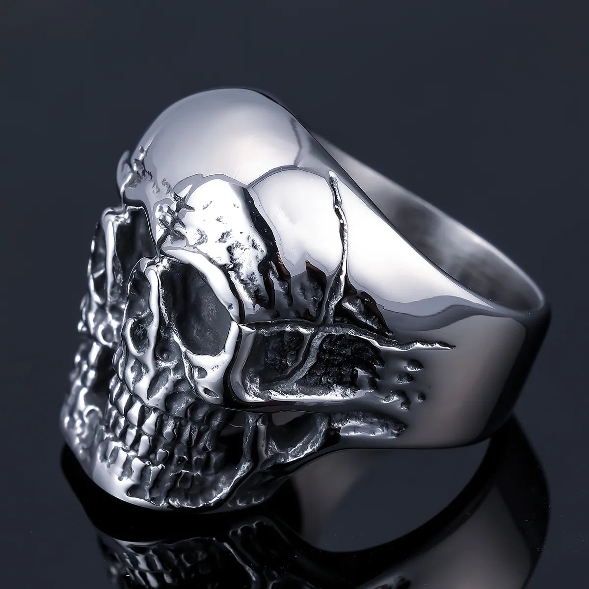 Hip-Hop Streetwear Skull 304 Stainless Steel Carving Men'S Rings