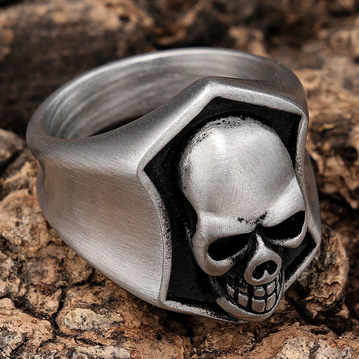 Hip-Hop Streetwear Skull 304 Stainless Steel Carving Men'S Rings