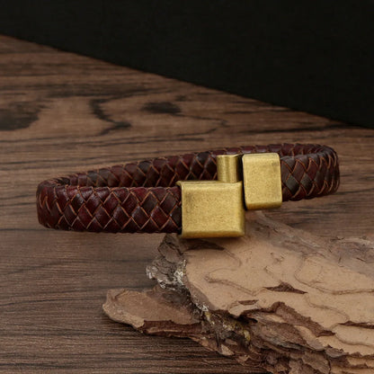 Hip-Hop Streetwear Solid Color Alloy Leather Handmade Braid Men'S Bangle