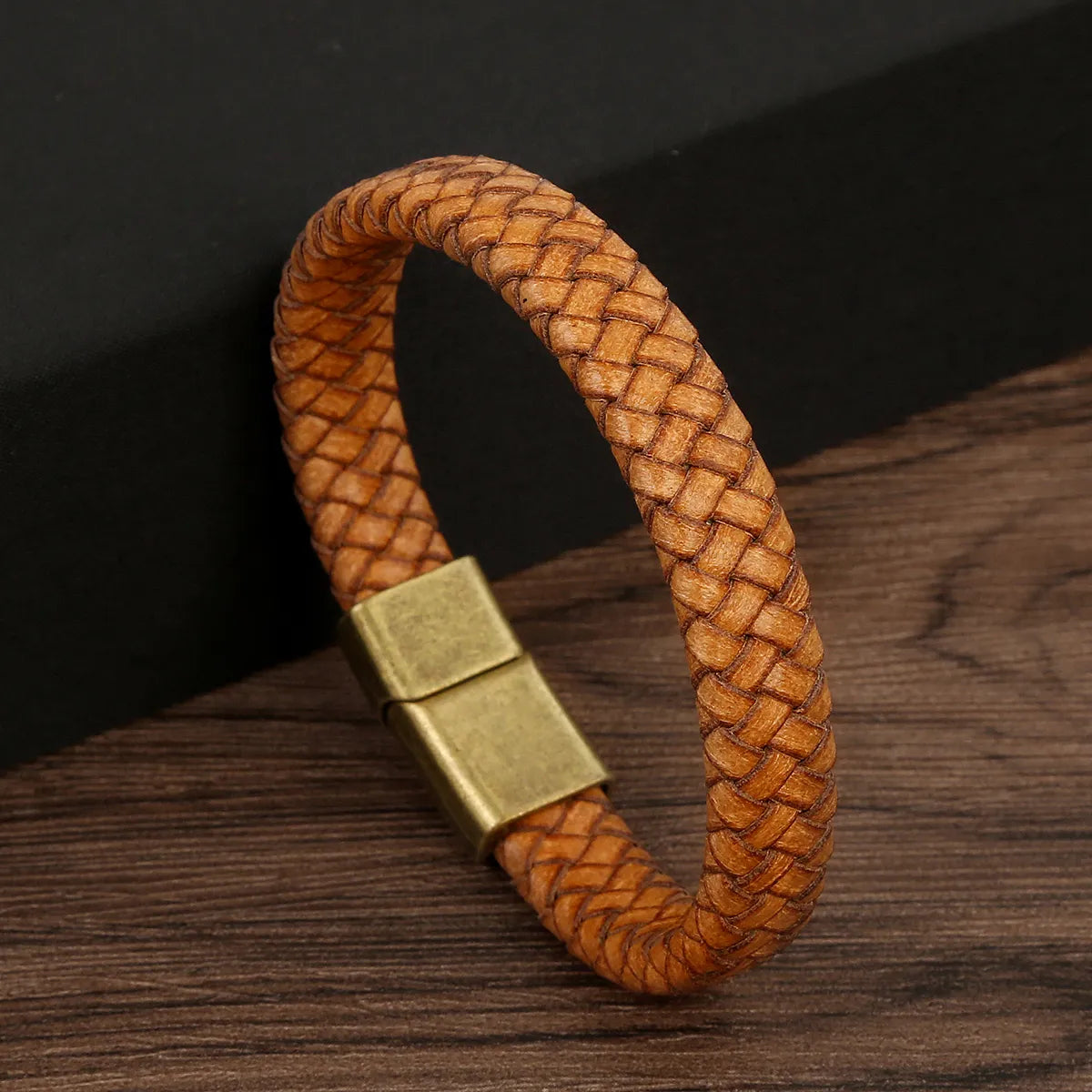 Hip-Hop Streetwear Solid Color Alloy Leather Handmade Braid Men'S Bangle