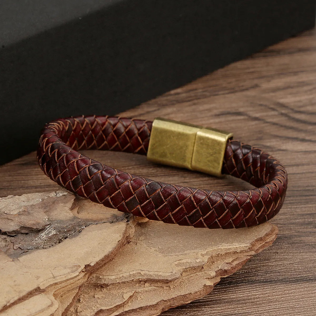 Hip-Hop Streetwear Solid Color Alloy Leather Handmade Braid Men'S Bangle