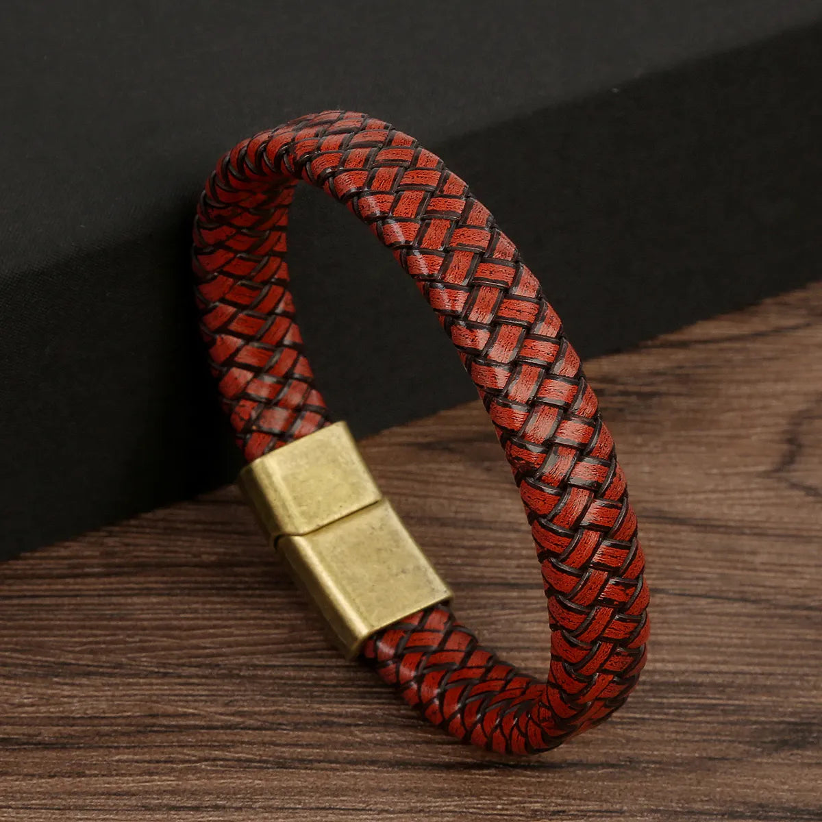 Hip-Hop Streetwear Solid Color Alloy Leather Handmade Braid Men'S Bangle