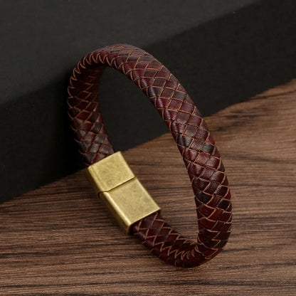 Hip-Hop Streetwear Solid Color Alloy Leather Handmade Braid Men'S Bangle