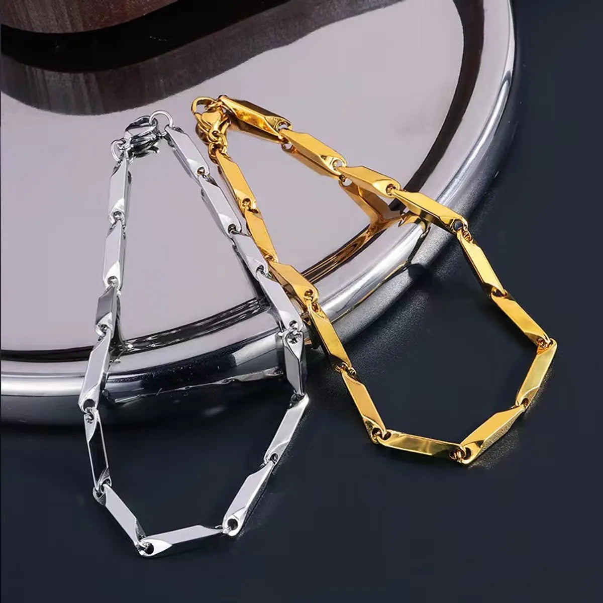 Hip-Hop Streetwear Solid Color Titanium Steel 18K Gold Plated Unisex Bracelets