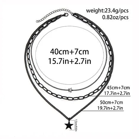 Hip-Hop Streetwear Star Alloy Iron Men'S Three Layer Necklace