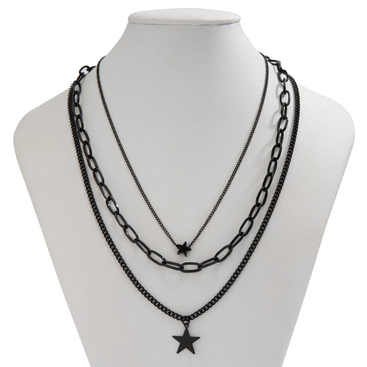 Hip-Hop Streetwear Star Alloy Iron Men'S Three Layer Necklace