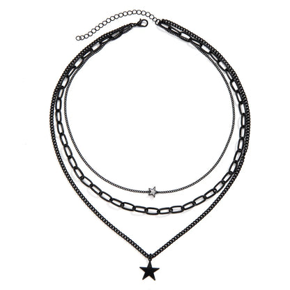 Hip-Hop Streetwear Star Alloy Iron Men'S Three Layer Necklace