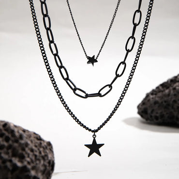 Hip-Hop Streetwear Star Alloy Iron Men'S Three Layer Necklace