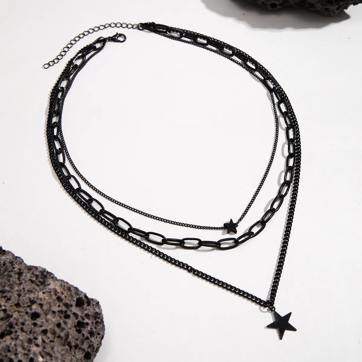 Hip-Hop Streetwear Star Alloy Iron Men'S Three Layer Necklace