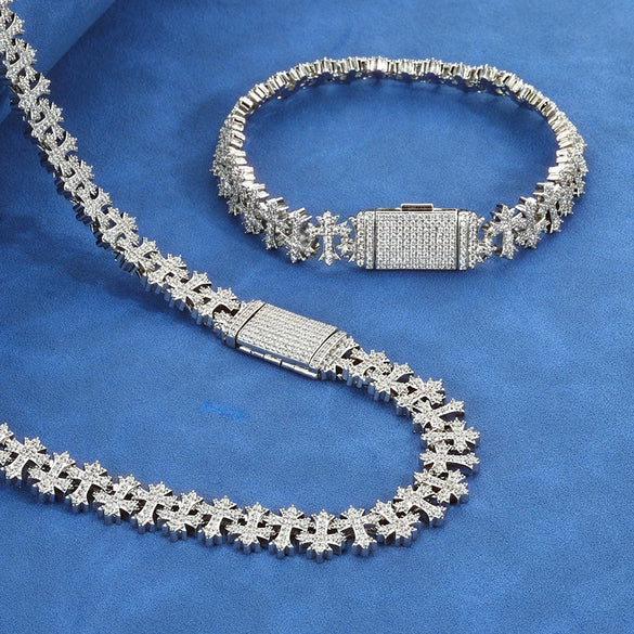 Hip Hop Style Copper Zircon Cross Necklace And Bracelet Jewelry Accessories Unisex