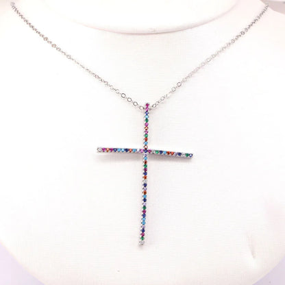 Hip Hop Style Cross Copper Inlaid Color Zircon Pendant Necklace