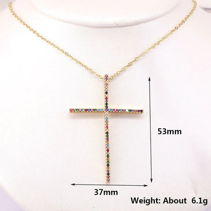 Hip Hop Style Cross Copper Inlaid Color Zircon Pendant Necklace