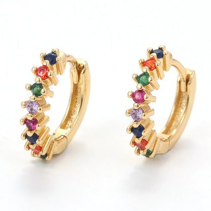 Hip-hop Style Geometric Inlaid Colorful Zircon Copper Earrings Wholesale