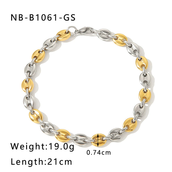 Hip Hop Style Stainless Steel Pig Nose Bracelet For Women With 18K Electroplating