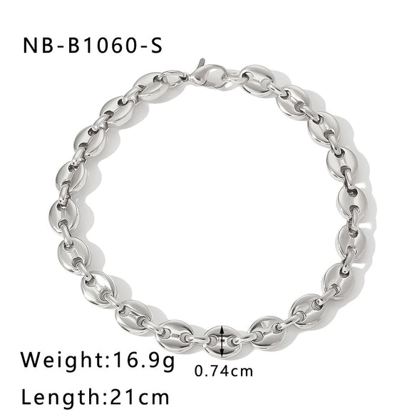 Hip Hop Style Stainless Steel Pig Nose Bracelet For Women With 18K Electroplating