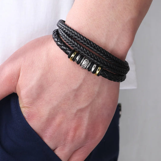 Hip-Hop Totem Symbol Pu Leather Alloy Knitting Men'S Wristband