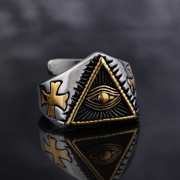 Hip-Hop Triangle Cross Eye 304 Stainless Steel Men'S Rings